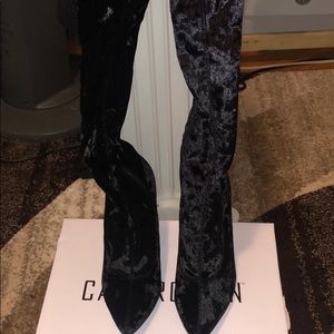 Black velvet high thigh boots